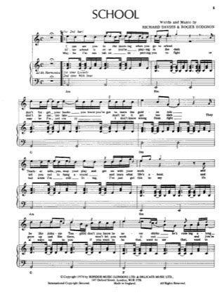 School - Supertramp Free Piano Sheet Music PDF