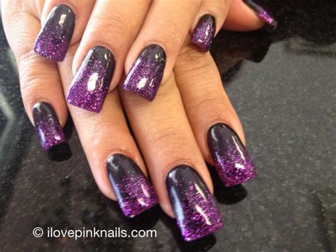 Black Purple Glitter Long Nails | Black and purple nails, Purple nail ...