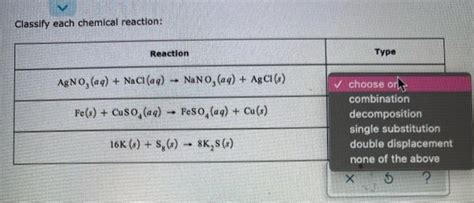 Solved Classify Each Chemical Reaction Reaction Type Agno Chegg