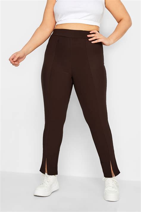 Plus Size Chocolate Brown Ribbed Split Hem Leggings Yours Clothing