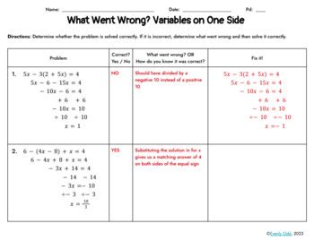 Error Analysis What Went Wrong Multistep Equations With Variables