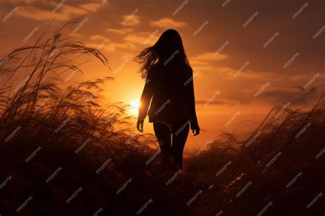 Premium Ai Image Silhouette Of A Woman Walking Through Tall Grass At