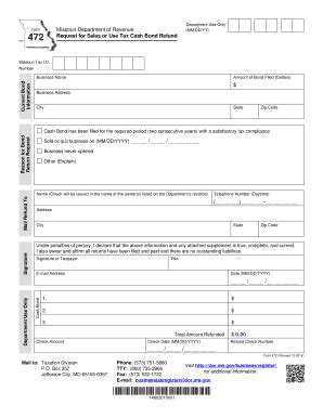 Fillable Online Dor Mo Form 472 Request For Sales Or Use Tax Cash