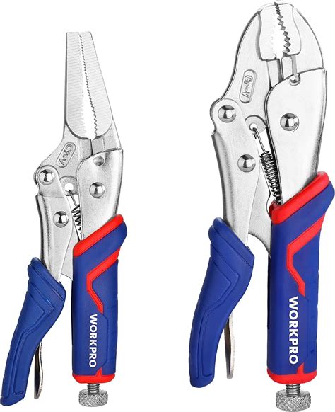 WORKPRO 2 Piece Locking Pliers Set CR V Steel Locking Pliers 7 Inch