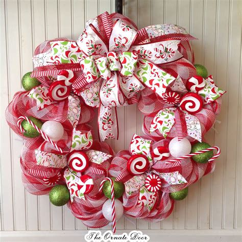 Candy Cane Wreath Peppermints Wreath Deco Mesh Christmas Wreath Red