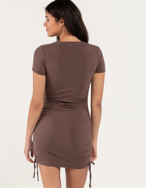 Full Tilt Cinch Side Bodycon Dress Dark Brown Tillys