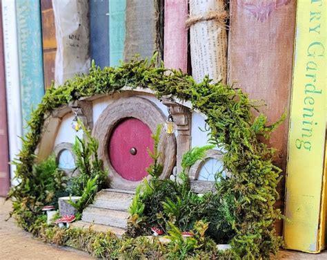 Hobbit Hole Book Nook Tolkien Inspired Book Shelf Decor Handmade Miniature Hobbit Hole Lotr