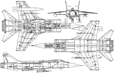 Mikoyan MiG-31 Blueprint - Download free blueprint for 3D modeling