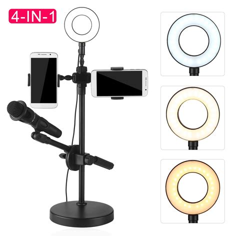 Selfie Ring Light with Phone Holder and Microphone Stand 3 Light Modes 9 Brightness Level for ...