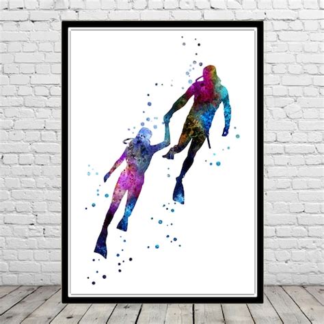 Scuba Diving Watercolor Print Scuba Diver Poster Etsy