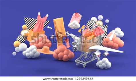 Shopping Carts Have Wings Flying Among Stock Illustration 1279349662