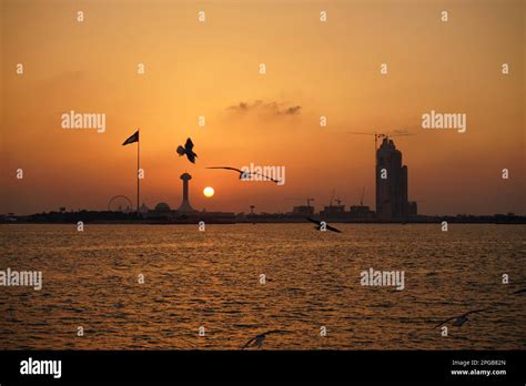 Sunset At Corniche Beach Persian Gulf Abu Dhabi Emirates Abu Dhabi