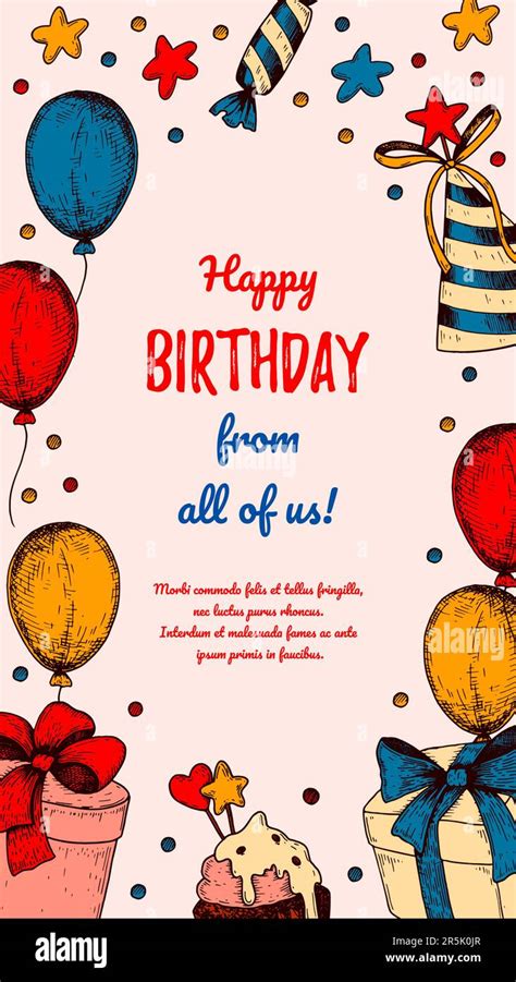 Birthday Vertical Greeting Card Poster With Hand Drawn Elements