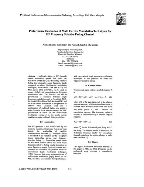 Pdf Performance Evaluation Of Multi Carrier Modulation Techniques For