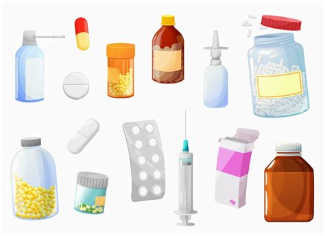 Cartoon Pills Drugs And Medicaments Packaging Vector Art At