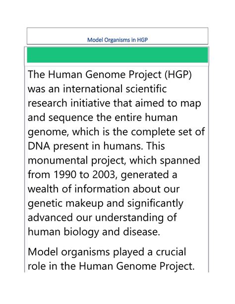 Model Organisms In Human Genome Project Model Organisms In Hgp