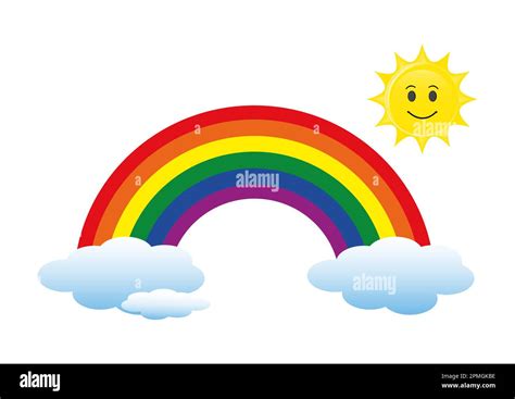 Arco Iris Con El Sol Y Las Nubes Vector De Dibujos Animados Imagen