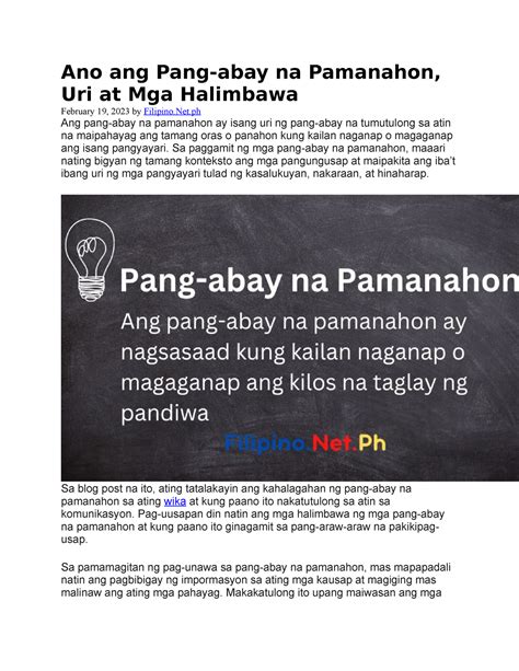 Pang abay na Pamanahon uri at mga halimbawa - Ano ang Pang-abay na Pamanahon, Uri at Mga ...