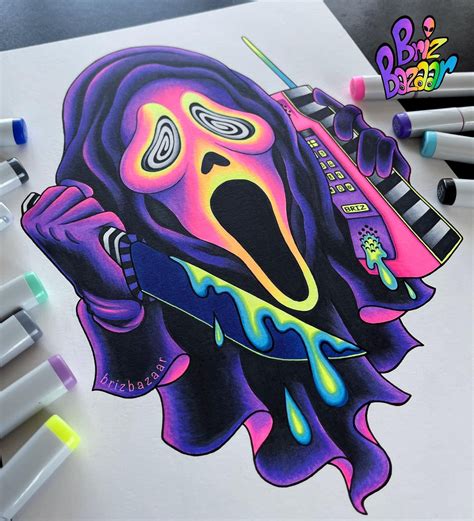 Neon Art Drawing of a Black Dog