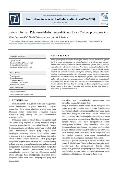 Pdf Sistem Informasi Pelayanan Medis Pasien Di Klinik Insani