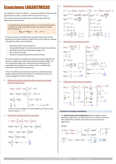 3con14 Matemáticas A Ecuaciones logarítmicas Guía