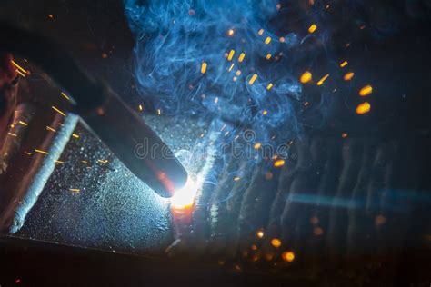 The Electric Welding Process.Arc Welding Process Stock Photo - Image of ...