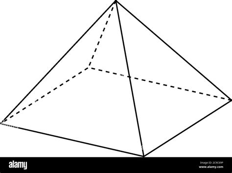 Geometric construction of a right rectangular pyramid with hidden edges shown. The base is a ...