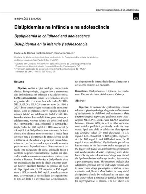 Dislipidemias Na Infância E Adolescência 2008 Pdf