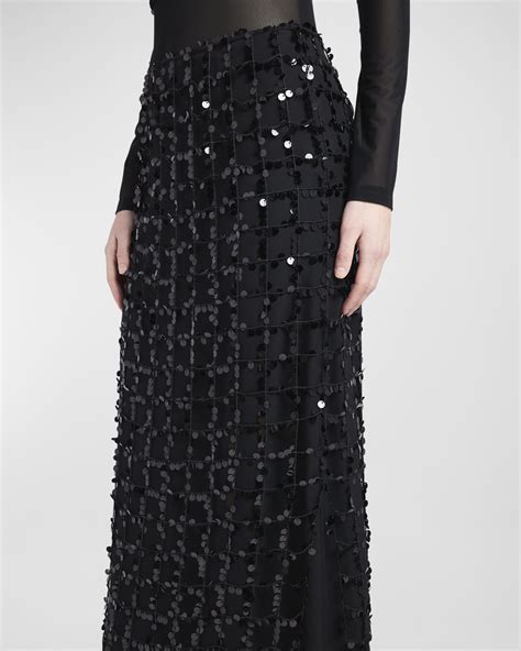 Alberta Ferretti Sequin Check Embroidered Silk Maxi Skirt Neiman Marcus