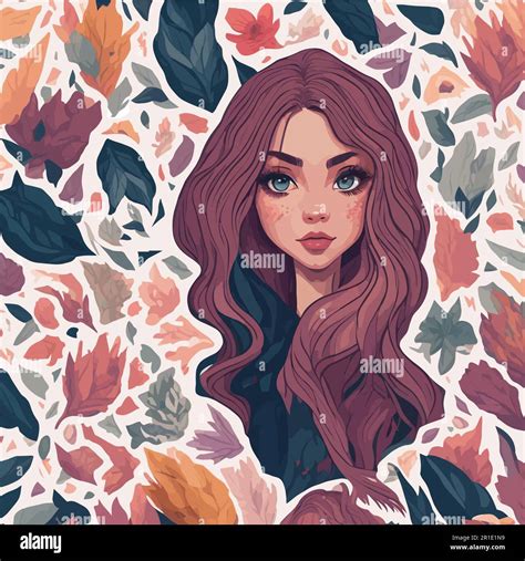 Vector Illustration Of A Beautiful Girl With Long Hair And Autumn