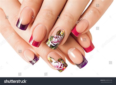 Female Manicure Floral Patterns Isolated On Stock Photo 600832199