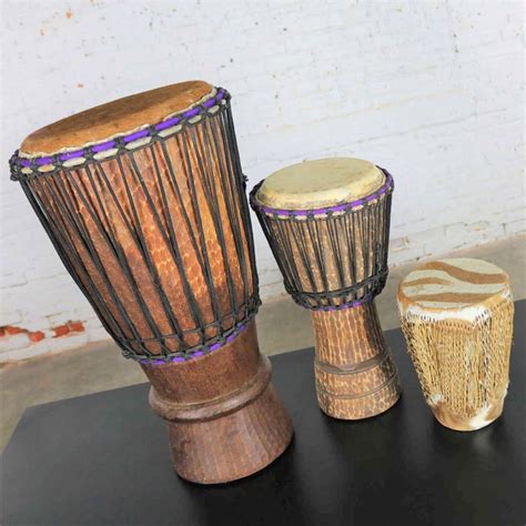 Trio Of Tribal Drums Carved Wood And Animal Hide For Sale At 1stdibs