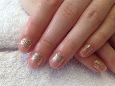 Nude Knickers Shellac Manicure With Gold Glitter Fades