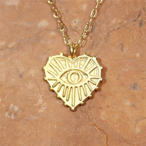 Evil eye necklace, protection necklace, amulet pendant, gold eye, heart ...