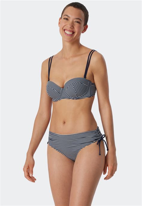 Bandeau Underwire Bikini Soft Cups Variable Straps Stripes Midi Panties