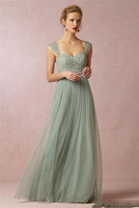 Sage Green Princess 2019 Long Bridesmaid Dresses A Line Sweetheart Neckline Cap Sleeves Tulle