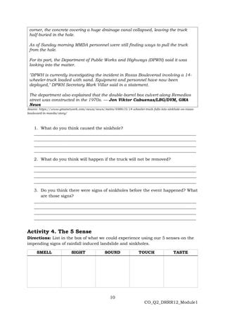 DRRR12 Q2 Mod1 GeologicalHazardsLandslidesAndSinkholes V4 Pdf