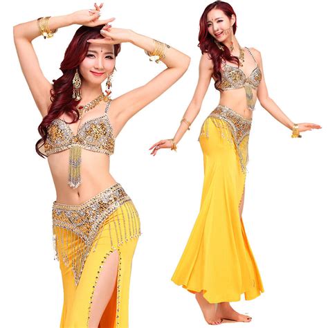 Belly Dance Professional Costume Beaded Bra Top Hip Scarf Skirt Samba