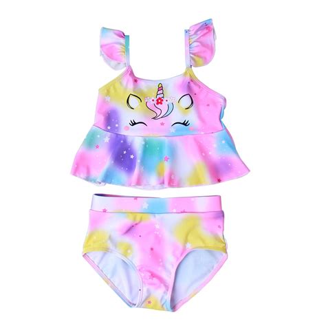 Hawee Girls Unicorn Swimsuit Piece Swimwear Bikini Tankini Set Ruffle