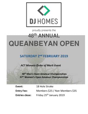 Fillable Online Proudly Presents The Th Annual Queanbeyan Open Fax