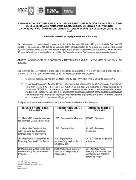 Fillable Online Aviso De Convocatoria Seleccin Abreviada De Para La