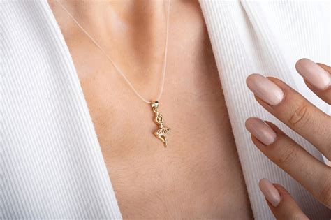 14k Solid Gold Ballerina Necklace Etsy