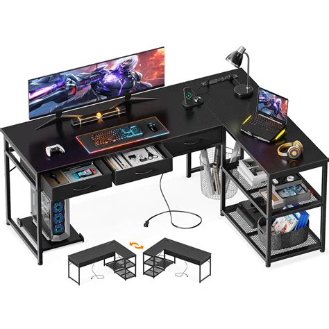 AODK 61 Inch L L Shaped Computer Desk With Drawers Corner Desk With