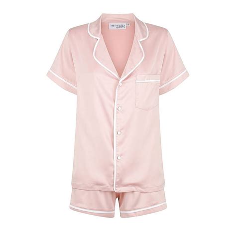 Satin Personalised Pyjama Set Short Sleeve Dusty Pink White