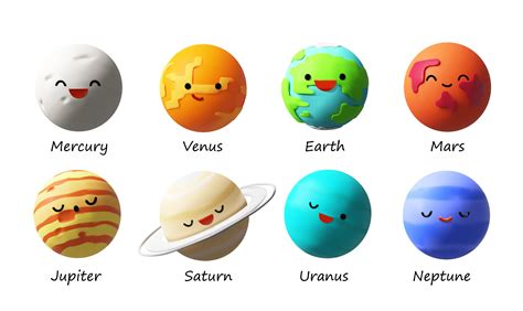 3D render Solar System planets set characters. Realistic vector outer ...