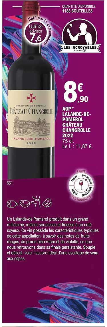 Promo Aop Lalande de pomerol Château Changrolle 2022 chez E Leclerc