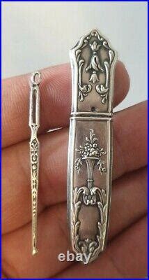 Ancien Rare Porte Aiguilles Argent Massif Décor Art Nouveau Art Déco