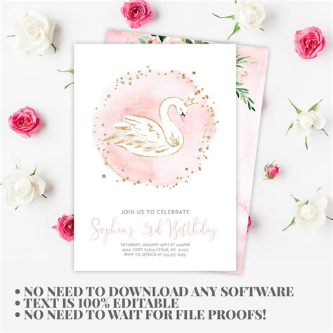 Swan Birthday Invitation Swan Invitation Swan Princess Etsy