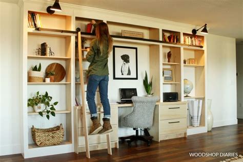 DIY Library Bookshelf With Desk PRINTABLE BUILDING PLANS Desk In