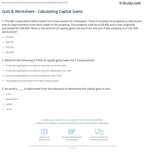 Worksheets For Capital Gains